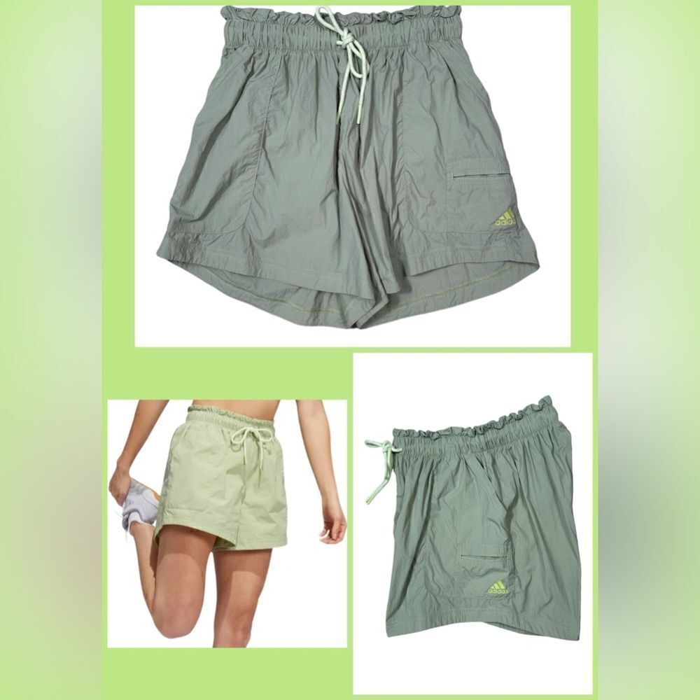 Adidas Utility Woven Magic Green High Rise Athletic Active Shorts